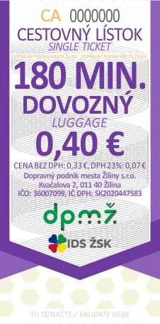 Dovozný 180-minútový cestovný lístok 0,40 €