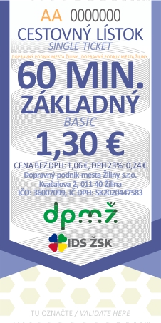 Základný 60-minútový cestovný lístok 1,30 €