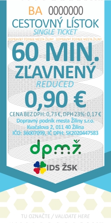 Zľavnený  60-minútový cestovný lístok 0,90 €